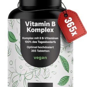 Vitaminë B Complex Dozë e Lartë – 365 Tableta – Me 8 Vitamina B + Ko-faktorë Kolinë & Myo-Inositol