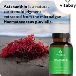 Vitabay Astaxanthin 12 mg – dozë e lartë | 90 kapsula softgel vegane | i testuar në laborator & pa aditivë | lëndë premium nga ekstrakti i algës Haematococcus pluvialis